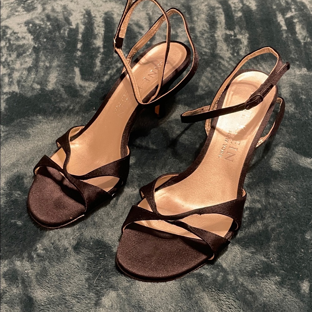 Anne Klein Black Satin Strappy Slingback Heels Size 7